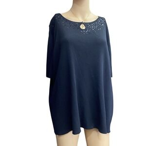 Womens Blouse Alfred Dunner Size 2XL‎ Black Short Sleeve Top,casual